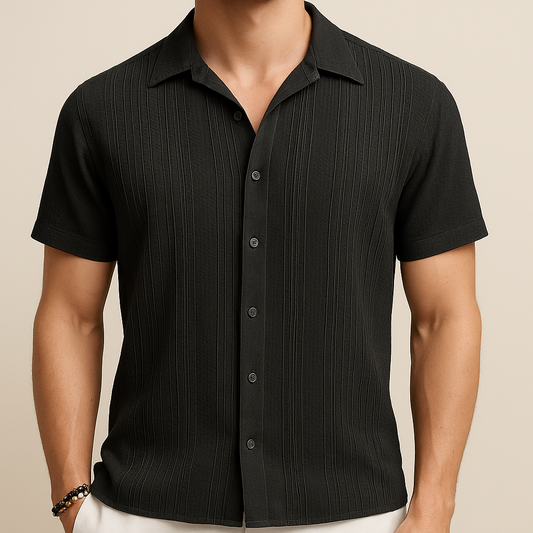 Black Cotton Pleated Beach Shirt for men, view 1