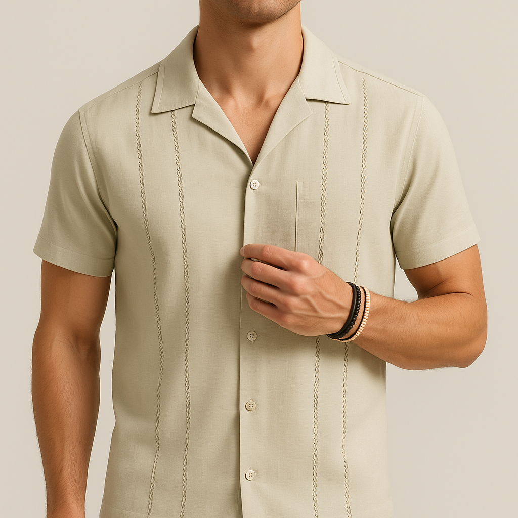 Khaki Cuban Style Summer Shirt for men, view 3