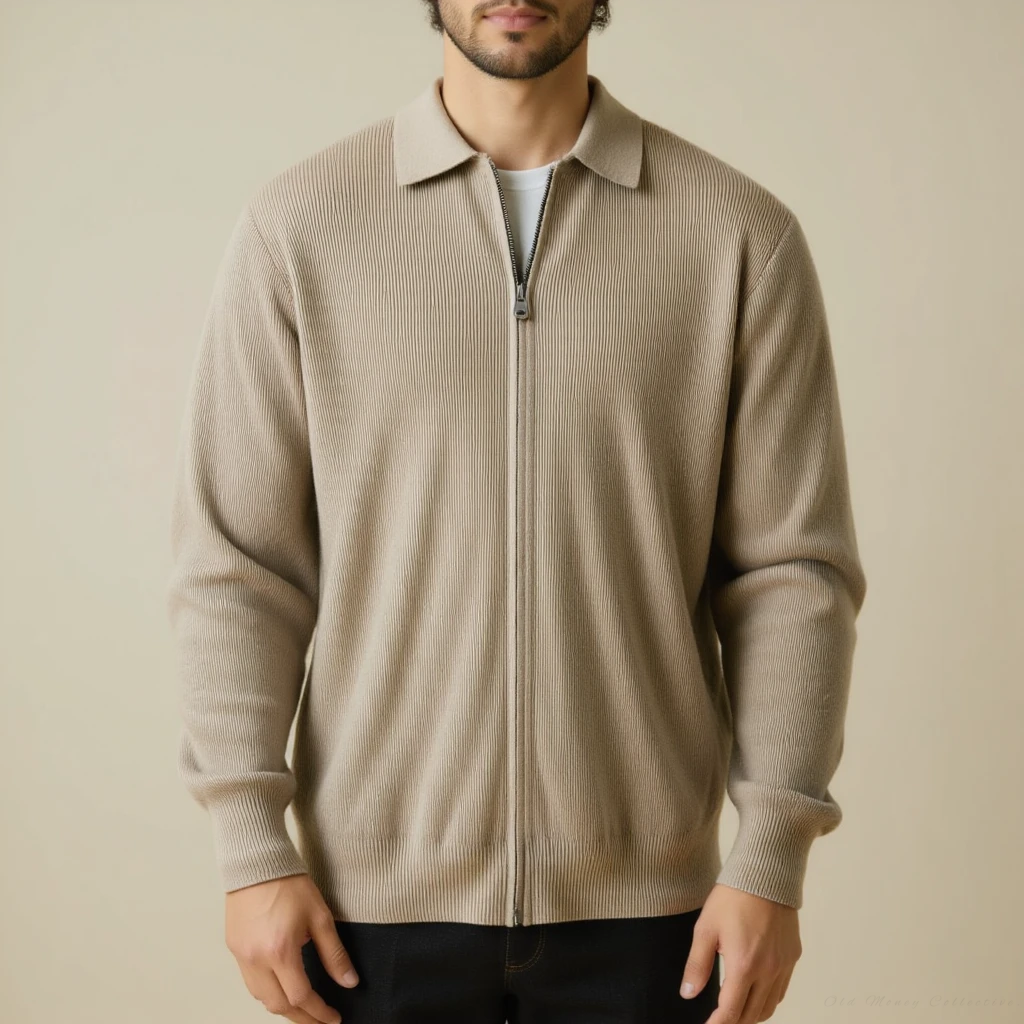 Veneto Wool Zip Sweater for men, beige