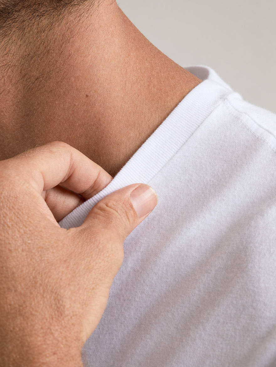 The Clean-Line Tee for men, white, collar detail