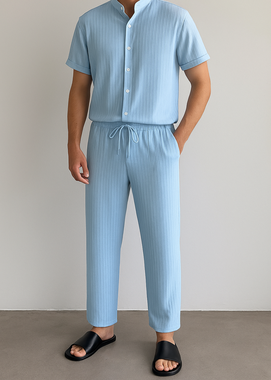Men's Summer White Striped Two-Piece Set for men, view 2