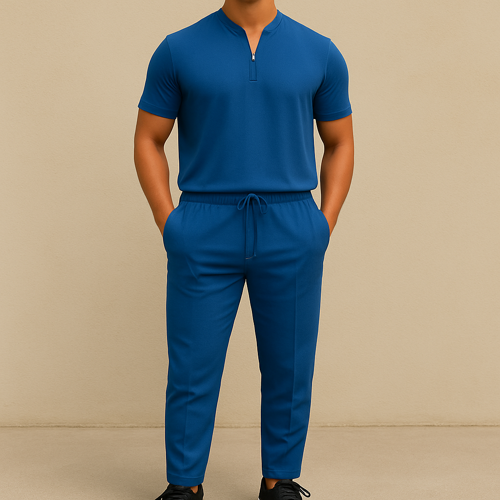Men's Summer Waffle Collar Zipper Set for men, view 3