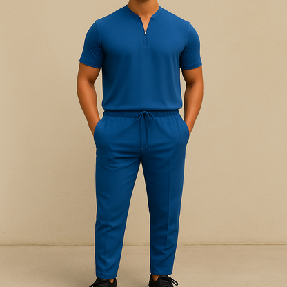 Men's Summer Waffle Collar Zipper Set for men, view 3