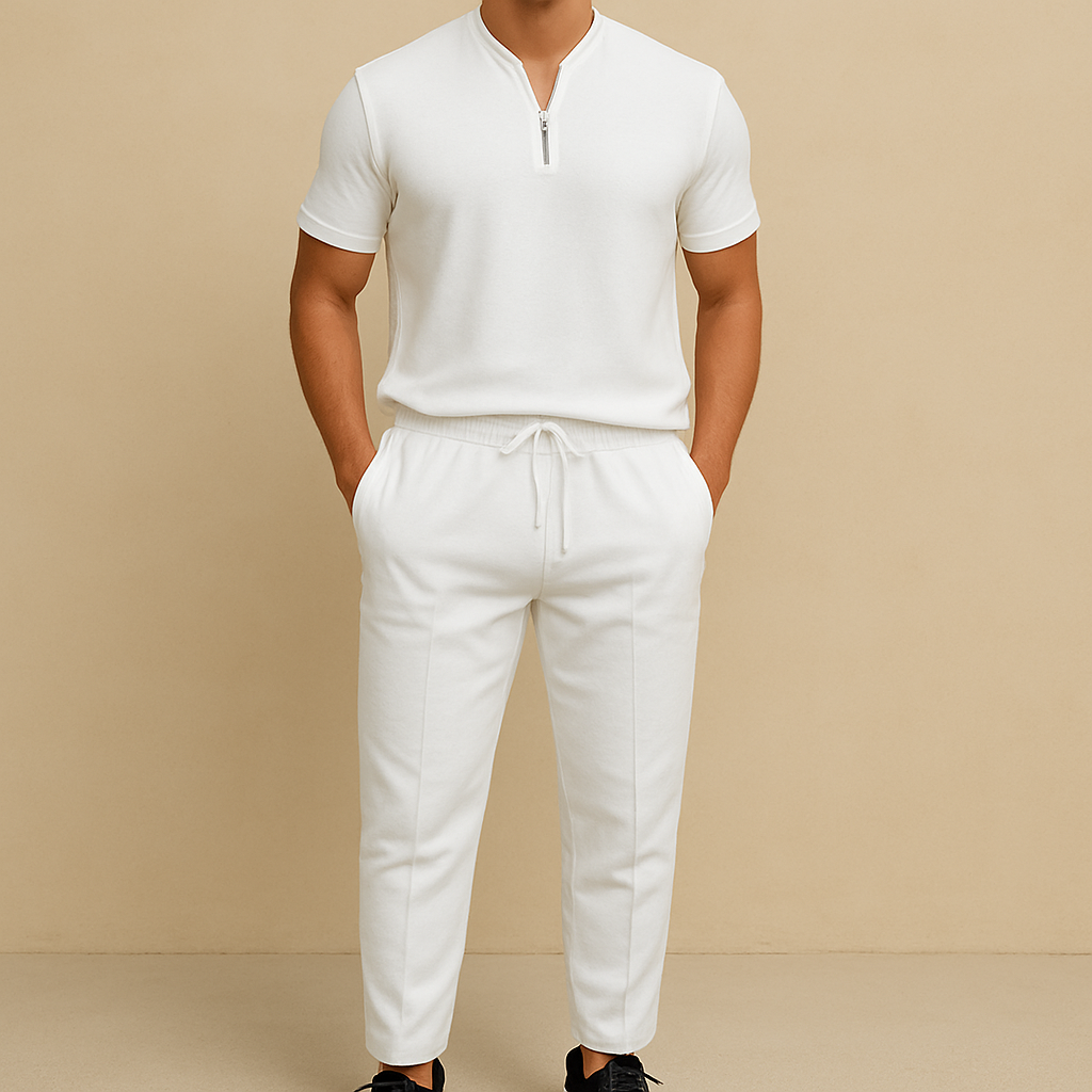 Men's Summer Waffle Collar Zipper Set for men, view 1
