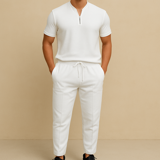Men's Summer Waffle Collar Zipper Set for men, view 1