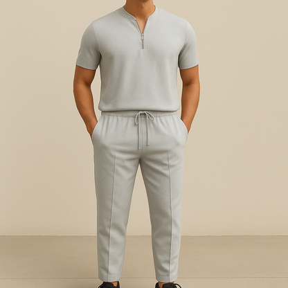 Men's Summer Waffle Collar Zipper Set for men, view 2