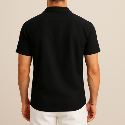 Black Cotton Pleated Beach Shirt for men, view 2