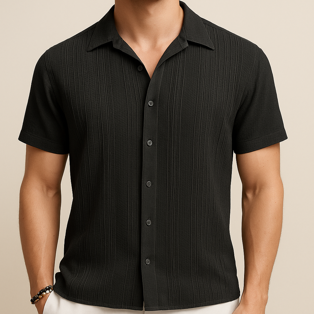 Black Cotton Pleated Beach Shirt for men, view 1