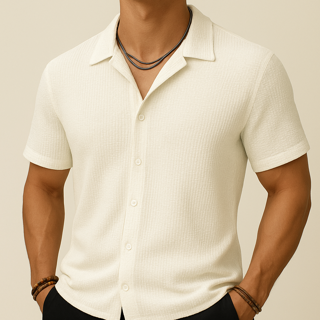 Loose Fit Solid Button-Up Shirt for men, view 3