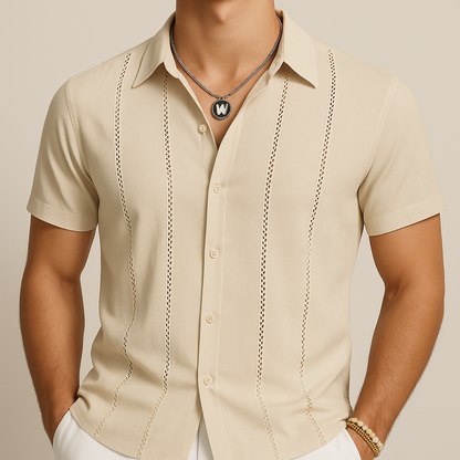 Khaki Cuban Style Summer Shirt for men, view 2