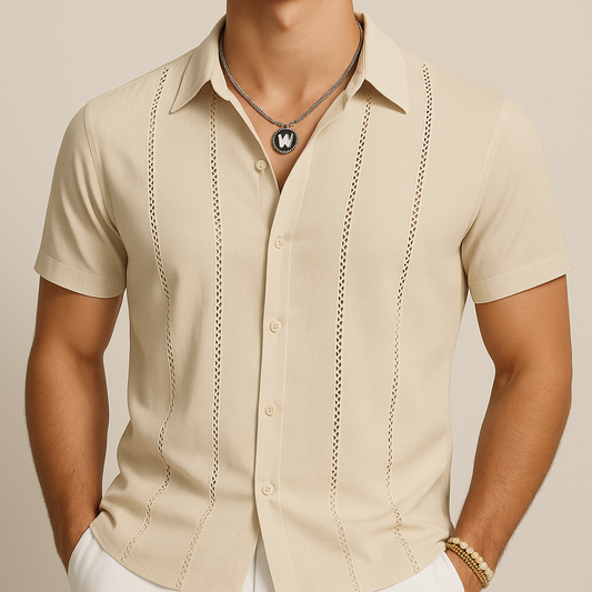 Khaki Cuban Style Summer Shirt for men, view 2
