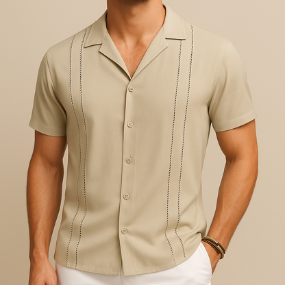 Khaki Cuban Style Summer Shirt for men, view 1