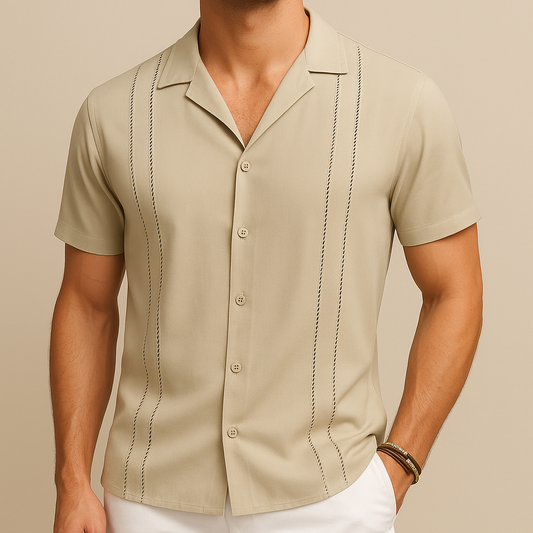 Khaki Cuban Style Summer Shirt for men, view 1