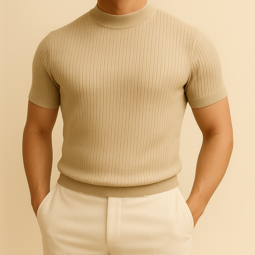 Men's Mock Turtleneck Ribbed Knit Tee for men, view 2