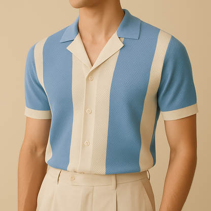 Two-Tone Crochet Knit Polo Top for men, view 4