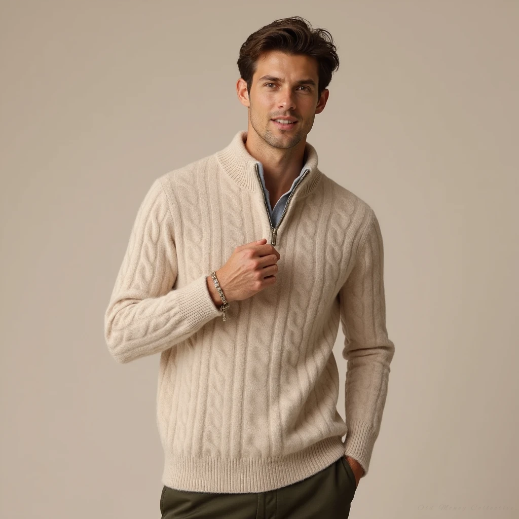 Aspen Cashmere Half-Zip Pullover for men, beige