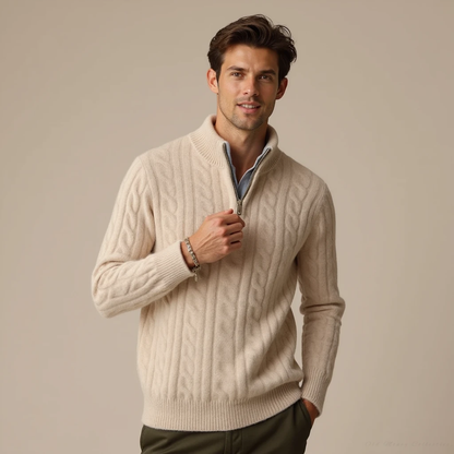 Aspen Cashmere Half-Zip Pullover for men, beige