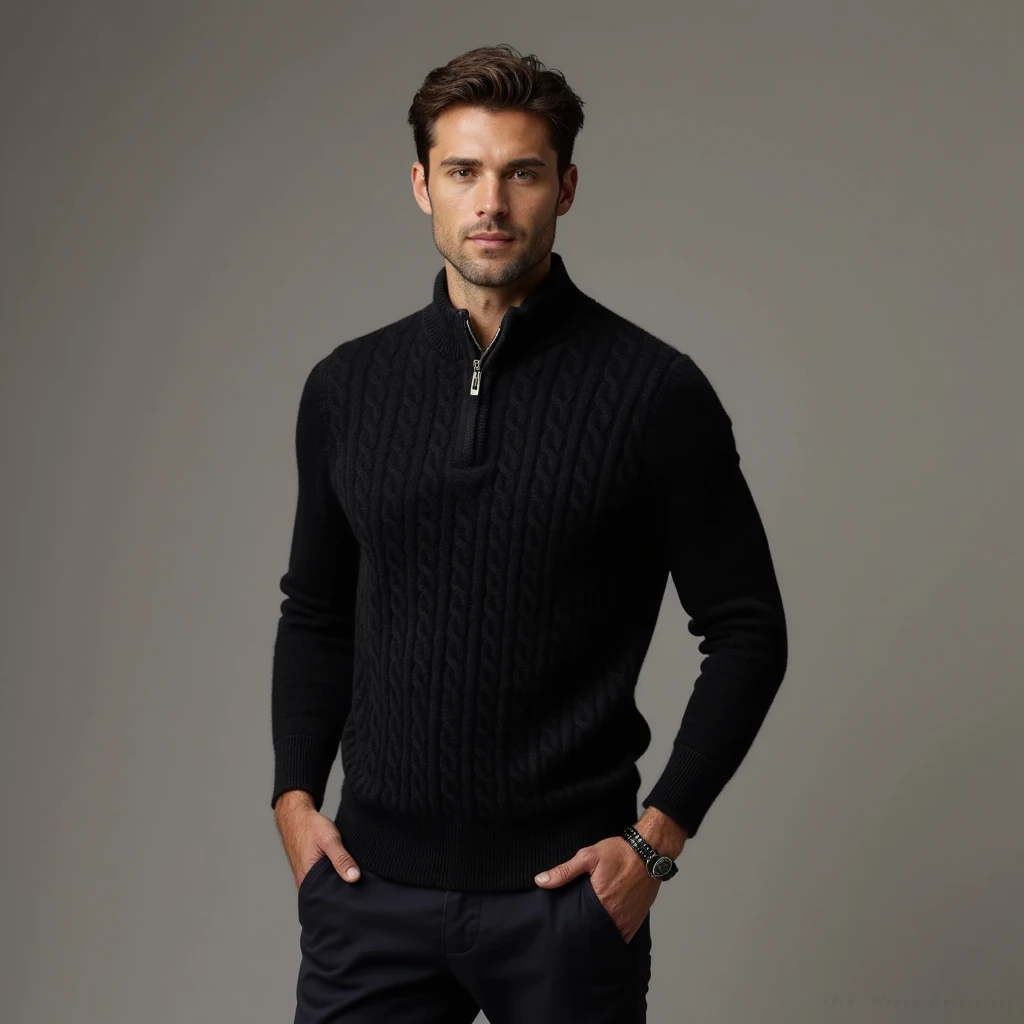 Aspen Cashmere Half-Zip Pullover for men, black