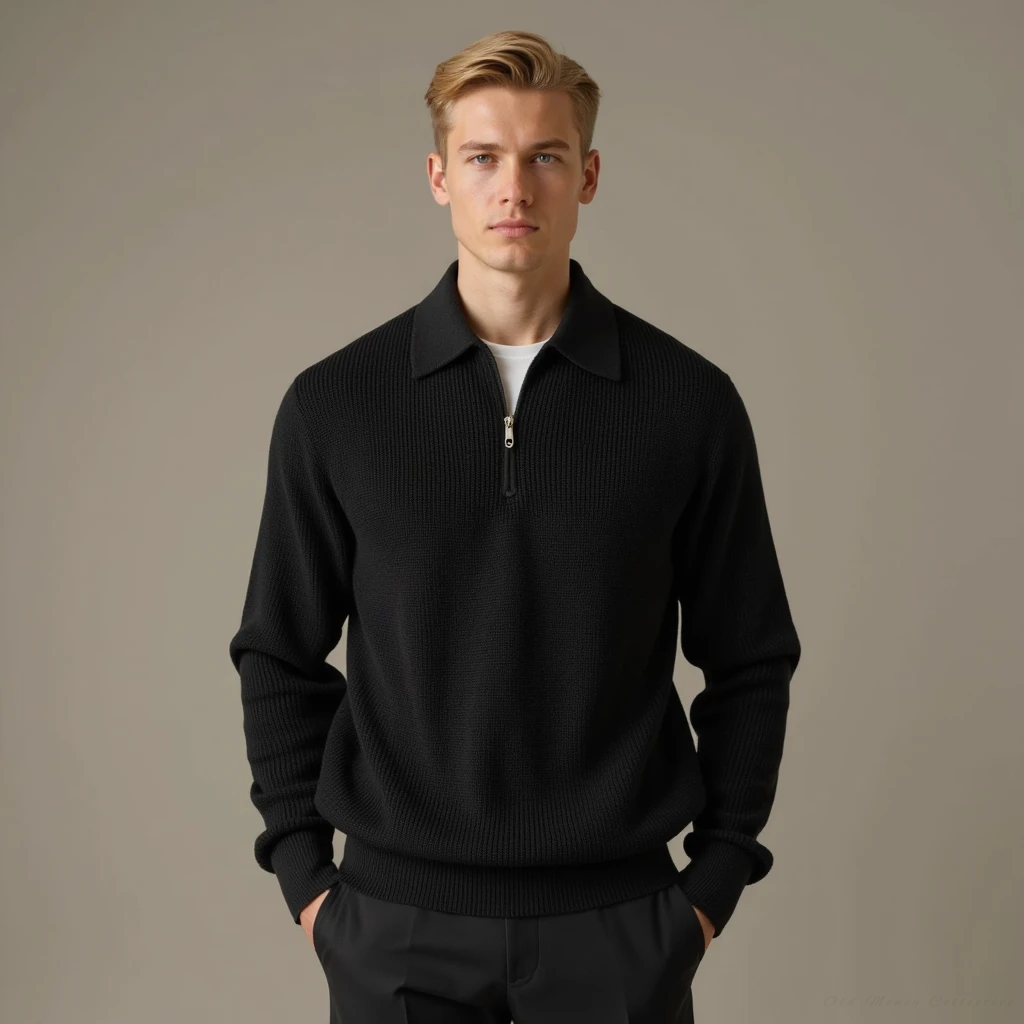 Aspen Knitted Zip-Up Sweater for men, black