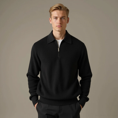Aspen Knitted Zip-Up Sweater for men, black