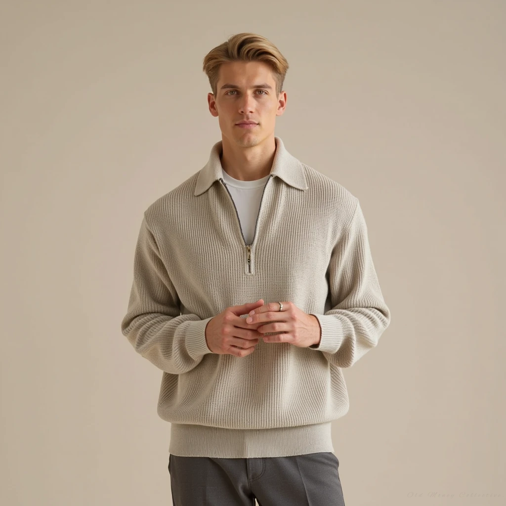 Aspen Knitted Zip-Up Sweater for men, nude