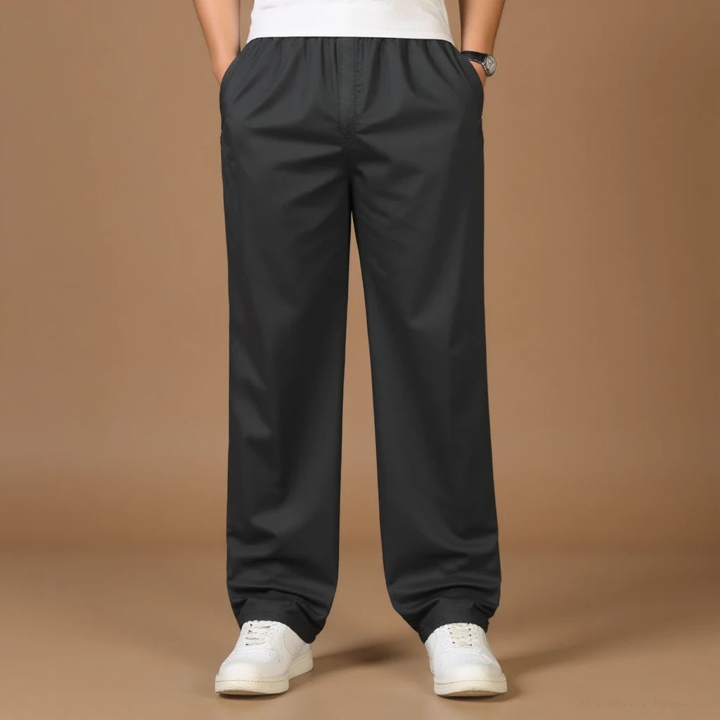 Cotton Linen Pantalon for men, black