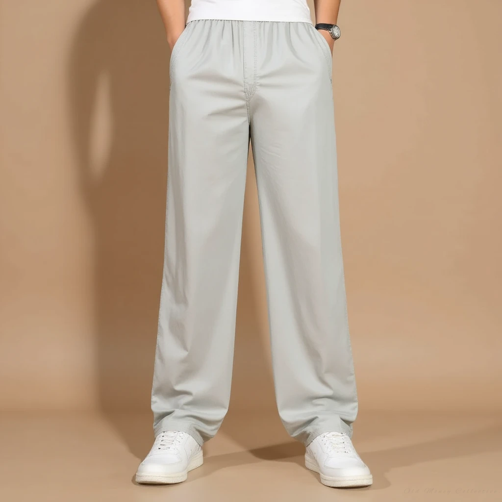 Cotton Linen Pantalon for men, light gray