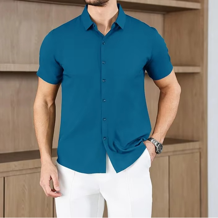 Men's Business Casual Solid Color Short Sleeve Shirt for men, view 10