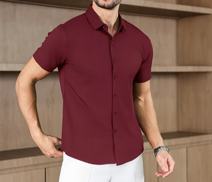 Men's Business Casual Solid Color Short Sleeve Shirt for men, view 3