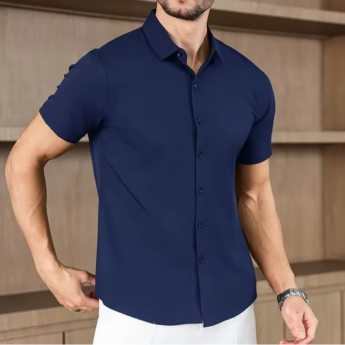 Men's Business Casual Solid Color Short Sleeve Shirt for men, view 2