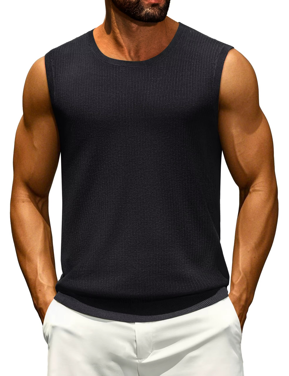 Men's Ribbed Knit Casual Tank Top for men, view 3
