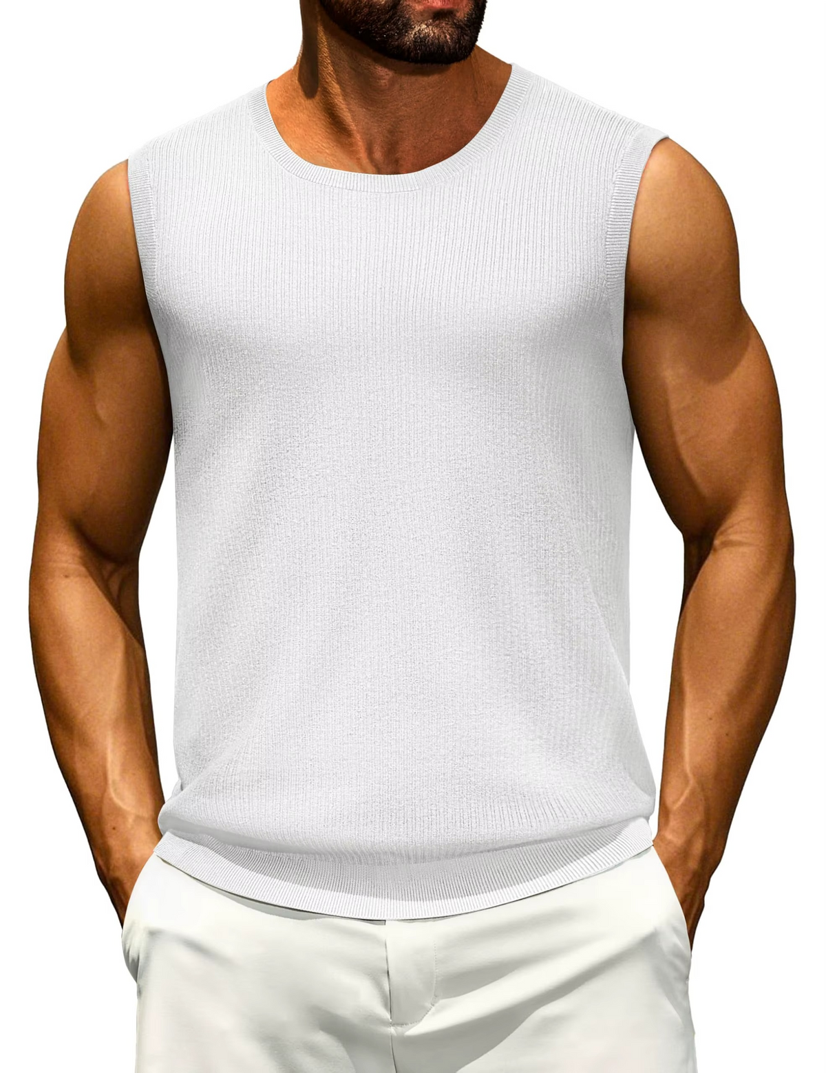 Men's Ribbed Knit Casual Tank Top for men, view 2