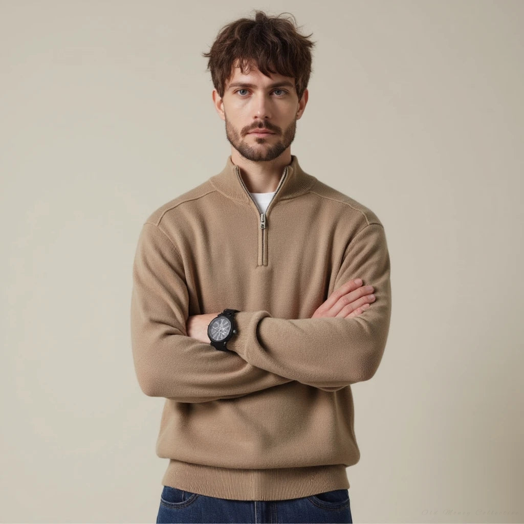 Lugano Merino Wool Half-Zip for men, beige