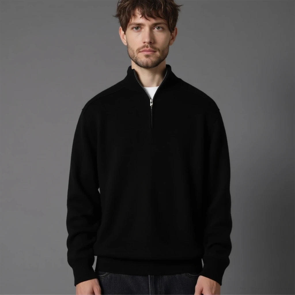 Lugano Merino Wool Half-Zip for men, black