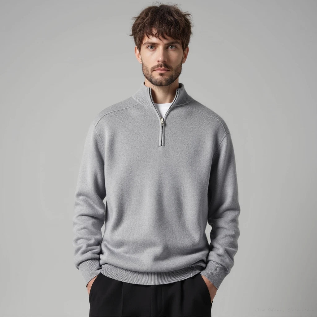 Lugano Merino Wool Half-Zip for men, gray