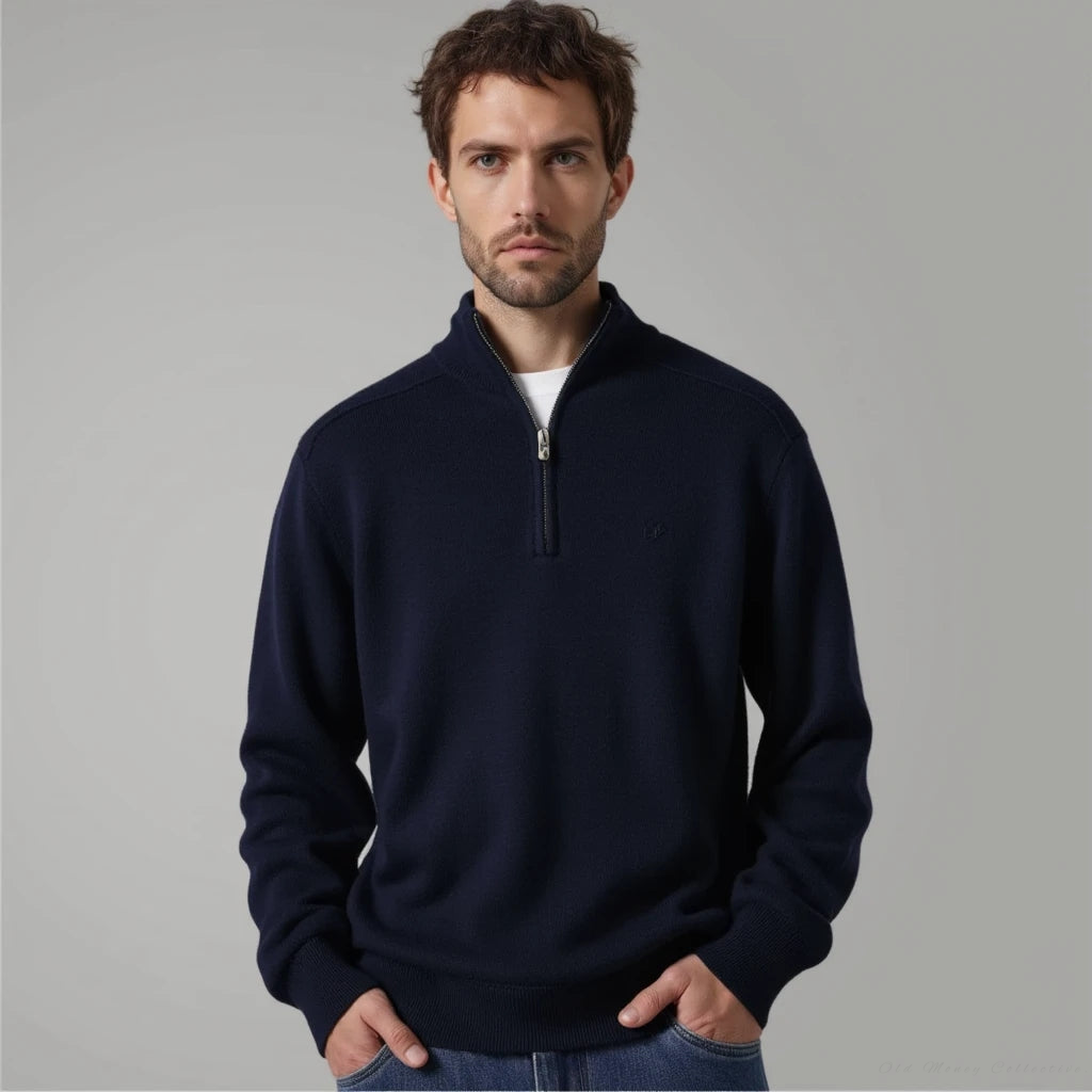 Lugano Merino Wool Half-Zip for men, navy