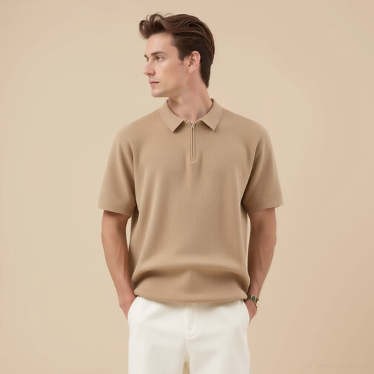Marbella Zip-Up Polo for men, creme