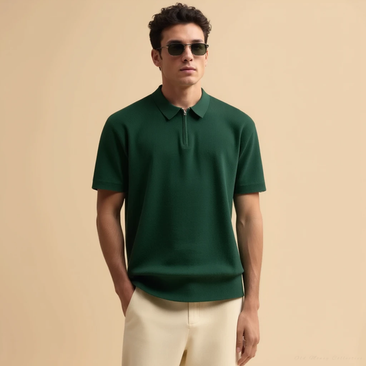 Marbella Zip-Up Polo for men, dark green