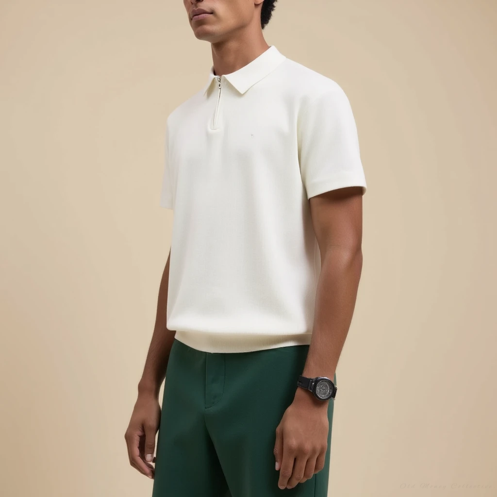 Marbella Zip-Up Polo for men, white