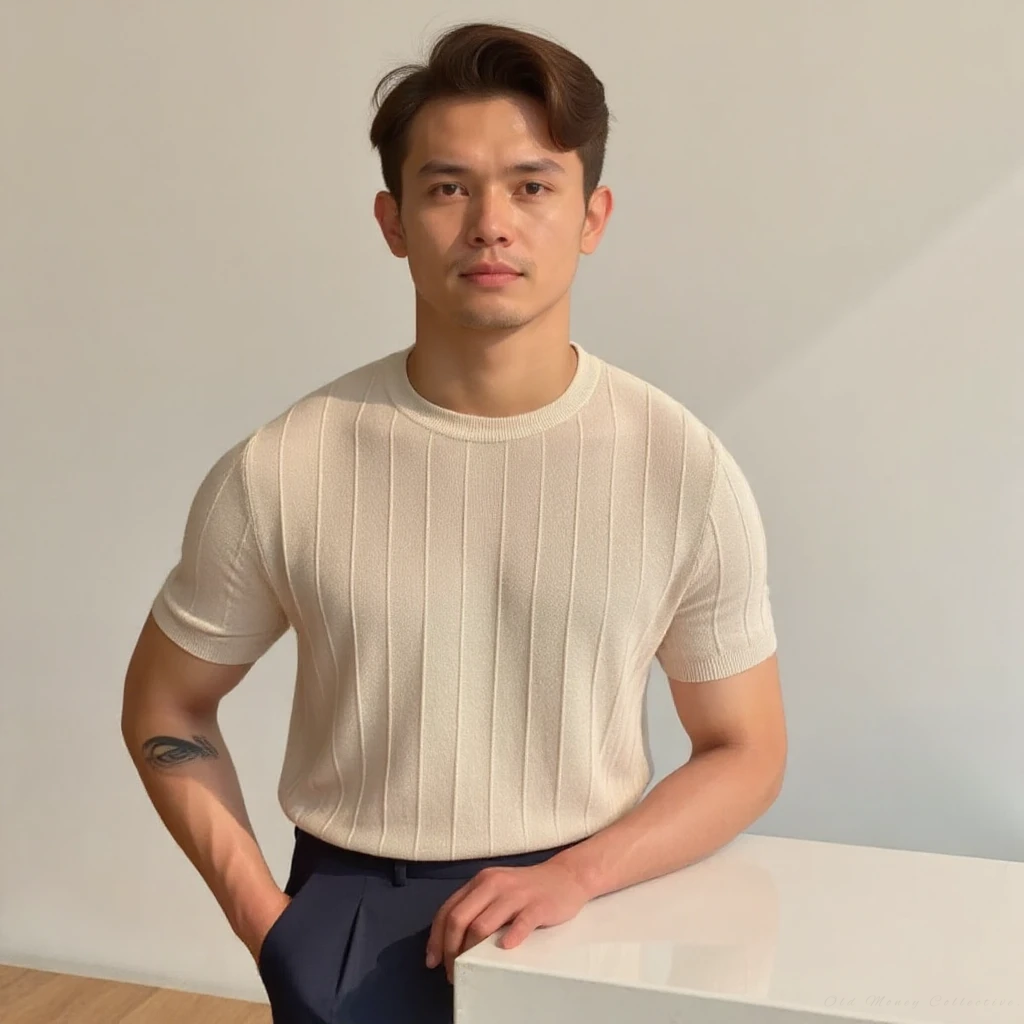Ribbed T-Shirt for men, beige