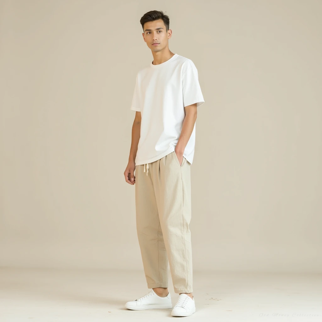Santorini Linen-Cotton Pantalon for men, beige