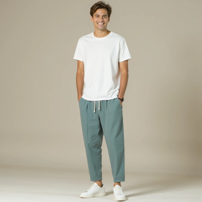 Santorini Linen-Cotton Pantalon for men, green
