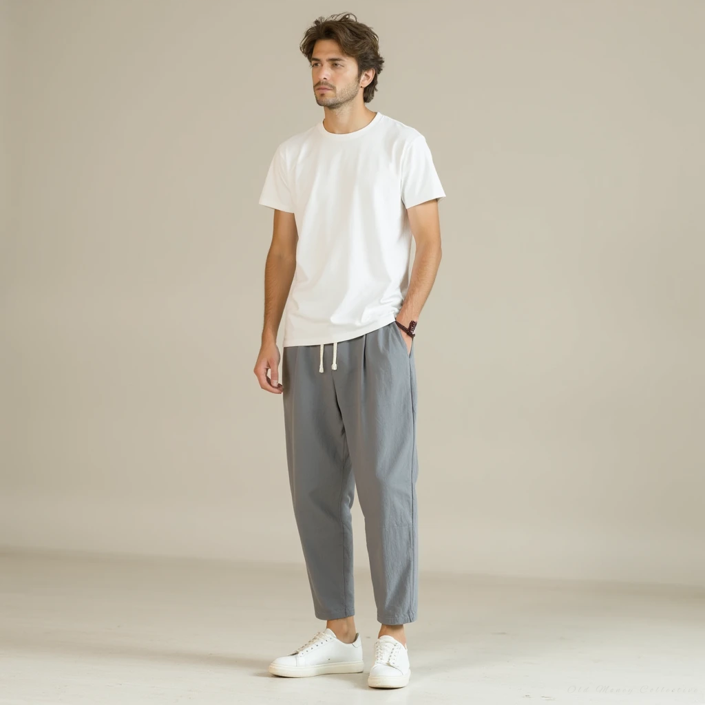 Santorini Linen-Cotton Pantalon for men, light gray
