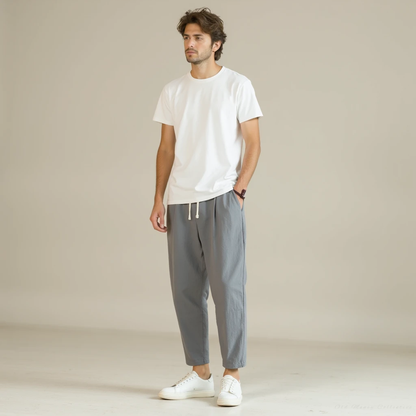 Santorini Linen-Cotton Pantalon for men, light gray