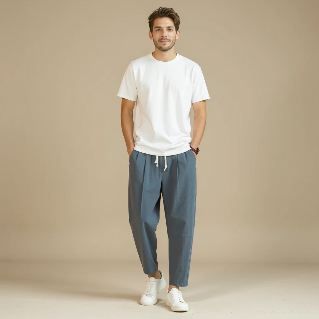 Santorini Linen-Cotton Pantalon for men, marine