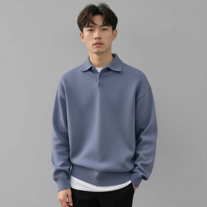 The Cortina Wool Button Half-Zip Sweater for men, blue
