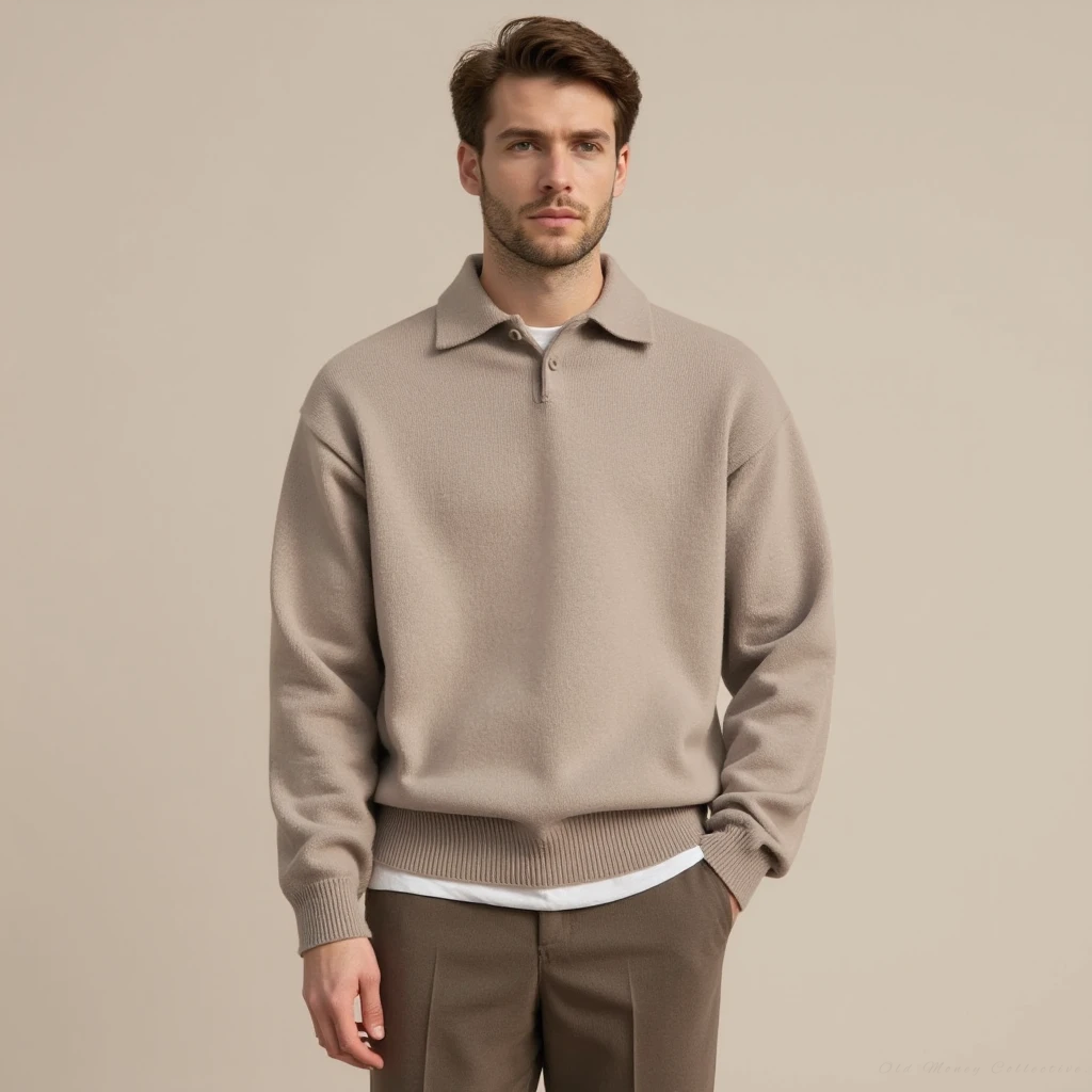 The Cortina Wool Button Half-Zip Sweater for men, khaki