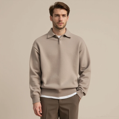 The Cortina Wool Button Half-Zip Sweater for men, khaki