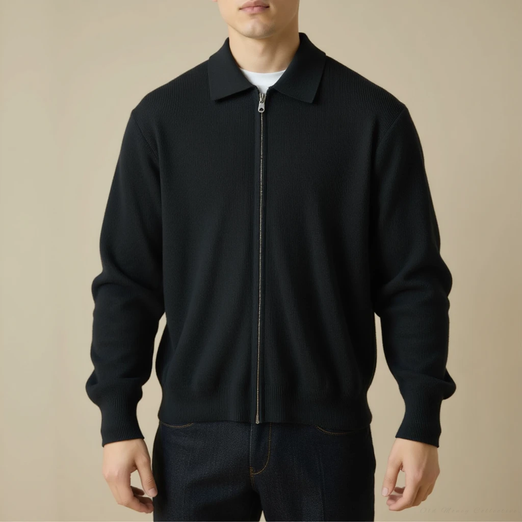 Veneto Wool Zip Sweater for men, black